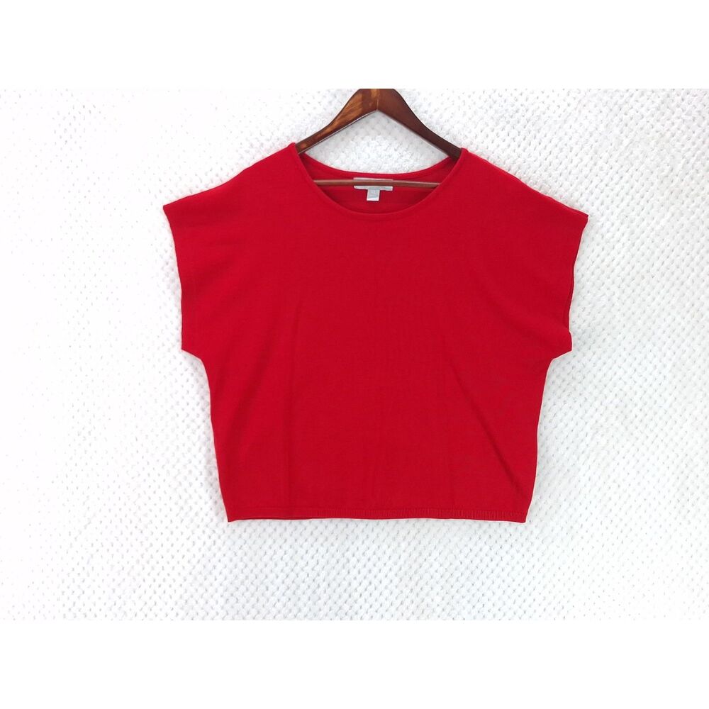 Brit.NY Red Soft Knit Top Women's XL Boxy Cropped Dolman Cap Sleeve